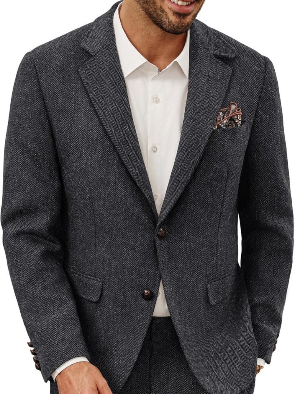 Vintage Herringbone Tweed Wool Blend Men's Blazer Sport Coat - Classic Style